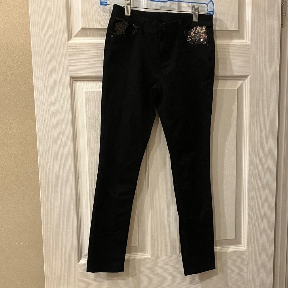 Black Pants with Sequin Pocket Accents